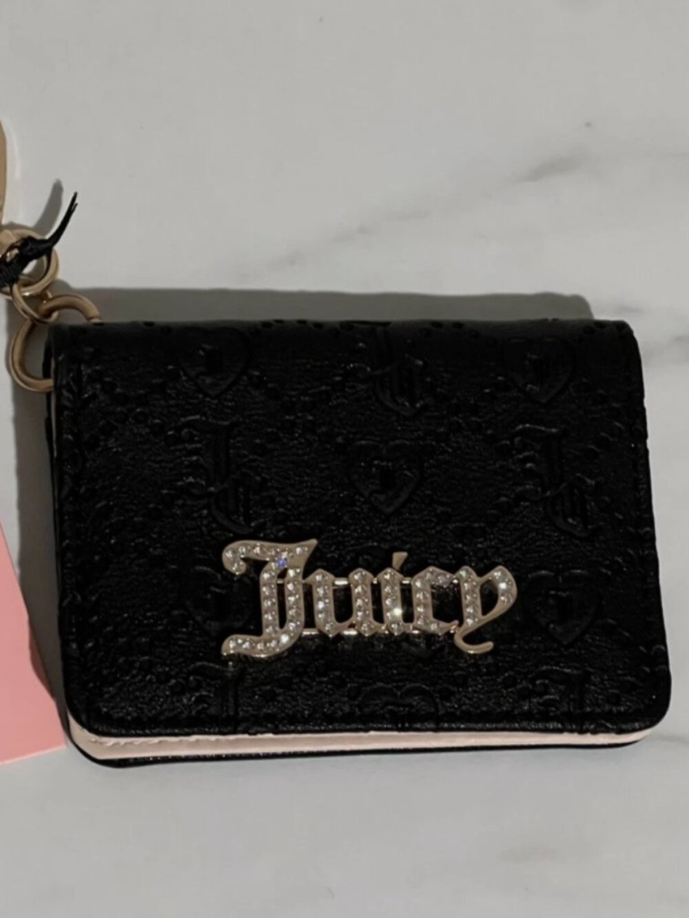 JUICY COUTURE Wallet Black Juicy Forever Card Case Key Fob Liquorice $35 NWT